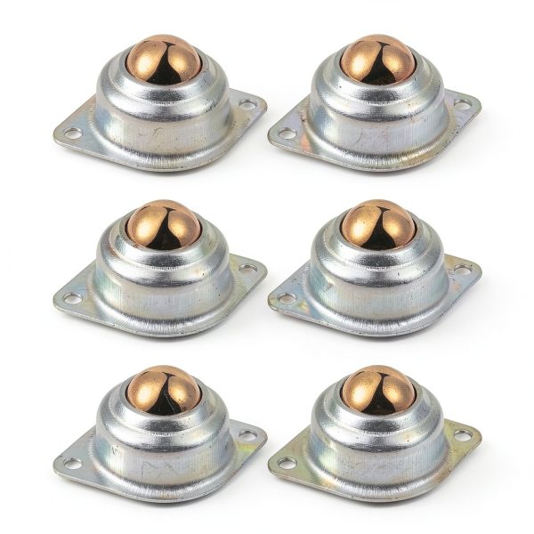 Skelang 6 Pcs 1” Rolling Ball Transfers, Universal Transfer Bearings of 400 Lbs Load Capacity, Two-Hole Flange Mounted Roller Bearings for Conveyor, Transmission, Furniture, Wheelchair-0