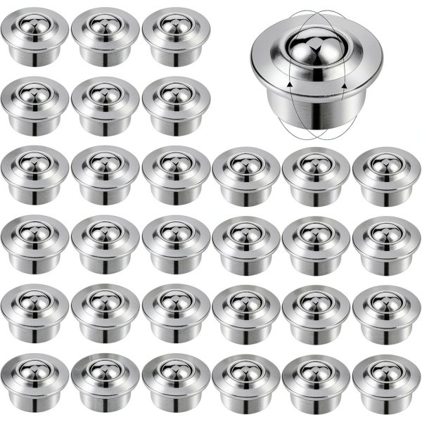 30 Pcs 5/8 Inch Roller Ball Transfer Bearings, Carbon Steel Round Ball Transfer Unit, Universal Rotation Roller Ball Casters for Conveyor, Roller Stand, Transmission (Cy-15h, 1.2 x 0.8 Inch)-0